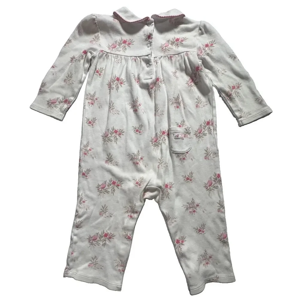 Janie and Jack Baby Girl Floral Romper 12-18 Months Peter Pan Collar Long Sleeve